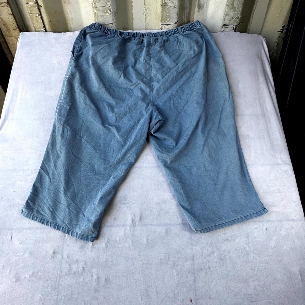 Woman Within Pull On Capri Jeans Womens 28W Blue Elastic Waistband Slit Hem